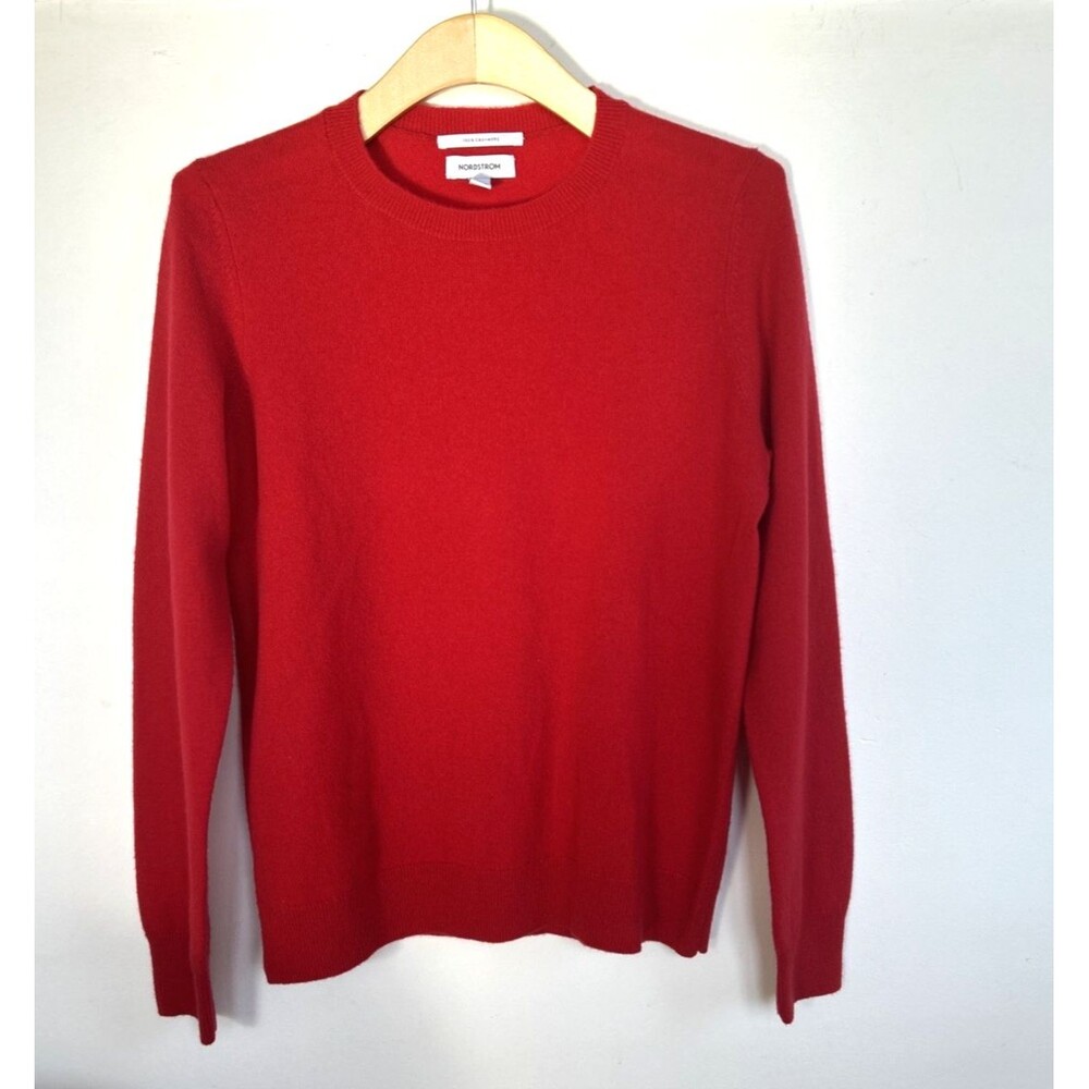 Nordstrom Women's 100% Cashmere Crewneck Sweater Red Long Sleeve Size M